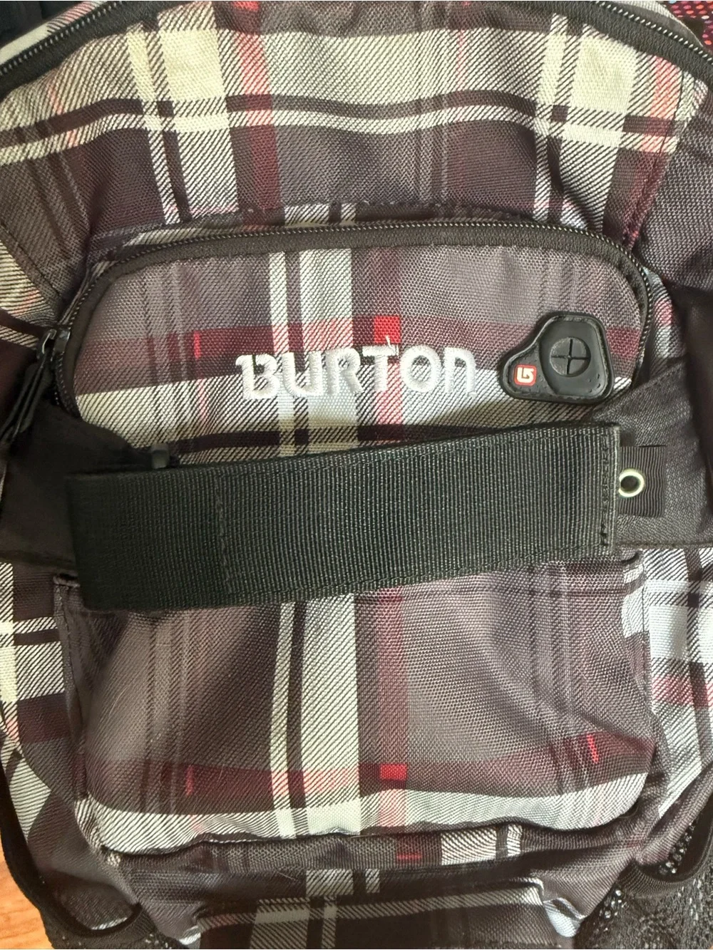 Vintage Burton Gray Plaid Backpack with Red Accents